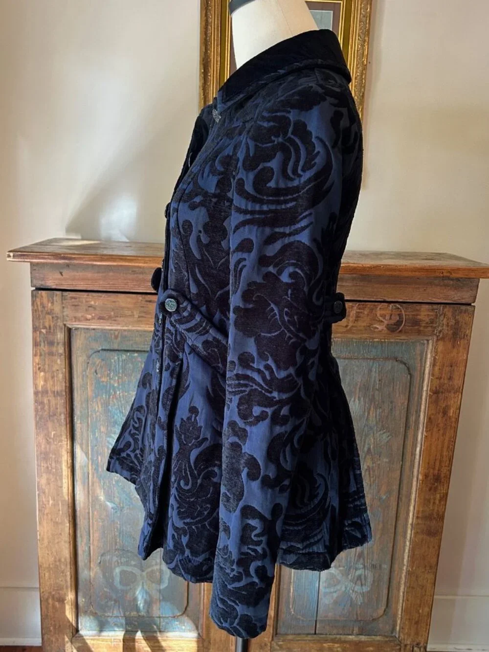 Vintage Y2K Betsey Johnson Jacquard Pleated Military Coat